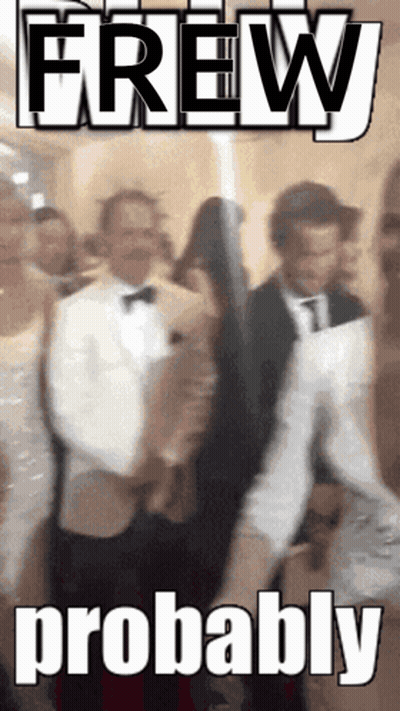A Man In A Tuxedo Is Standing In Front Of A Sign That Says Brew Probably GIF