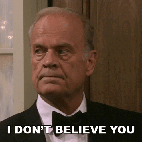 A Man In A Tuxedo Says " I Don T Believe You " GIF