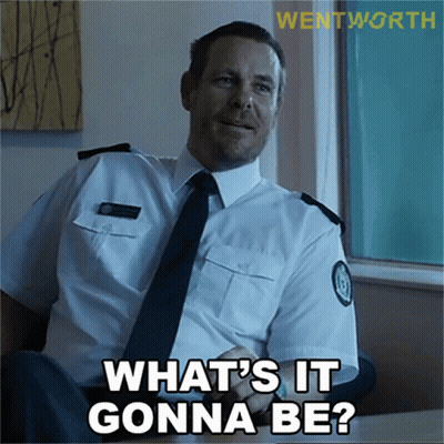 A Man In A Uniform And Tie Says " What 'S It Gonna Be ? " GIF