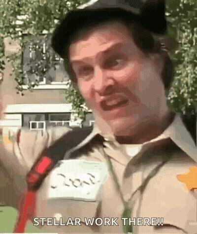 A Man In A Uniform Is Making A Funny Face And Saying Stellar Work There ! GIF