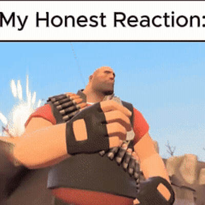 A Man In A Video Game Is Holding A Gun With The Words My Honest Reaction Below Him GIF