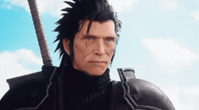 A Man In A Video Game Is Holding A Sword In His Hand And Looking At The Camera . GIF