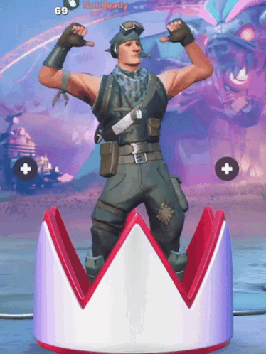 A Man In A Video Game Is Standing On A Crown And The Number 69 Is Visible In The Background GIF
