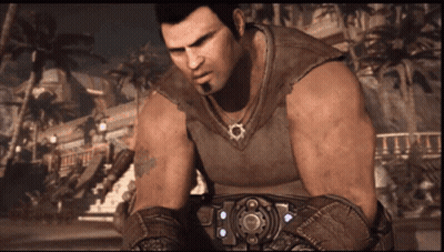 A Man In A Video Game Is Wearing A Necklace With A Gear Around His Neck GIF