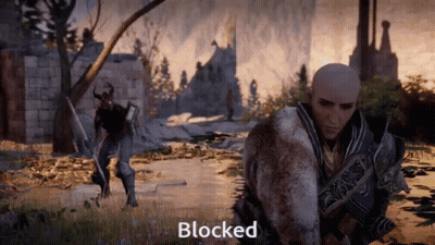 A Man In A Video Game With The Word Blocked On The Bottom GIF