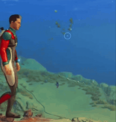 A Man In A Wet Suit Is Walking In The Water With The Word Pioneer Written On The Bottom GIF