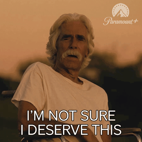 A Man In A Wheelchair Has The Words I 'M Not Sure I Deserve This Above Him GIF