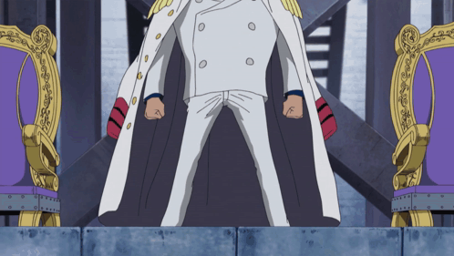 A Man In A White Coat Stands In Front Of A Throne GIF