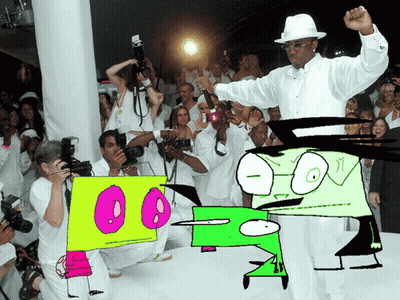 A Man In A White Hat Is Standing In Front Of A Crowd Of People GIF