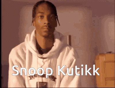 A Man In A White Hoodie With The Words Snoop Kutikk On The Bottom GIF