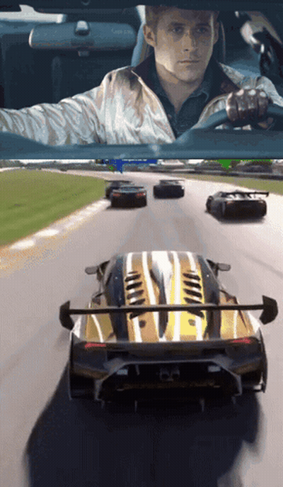 A Man In A White Jacket Is Driving A Car On A Race Track With Other Cars GIF
