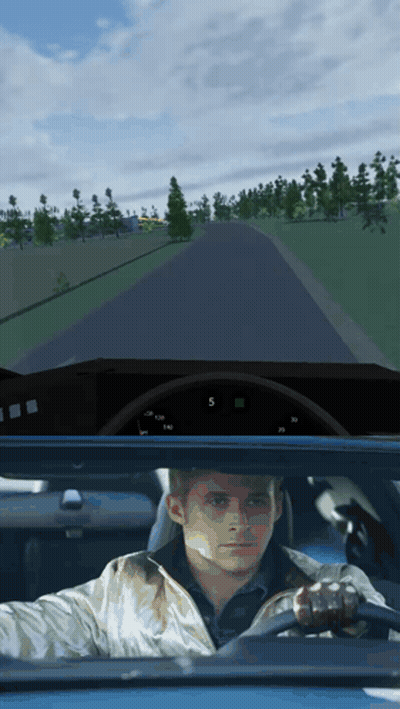 A Man In A White Jacket Is Driving A Car With The Number 5 On The Dashboard GIF