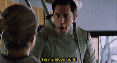 A Man In A White Jacket Is Talking To A Woman And Says " It Is My Blood Right " GIF