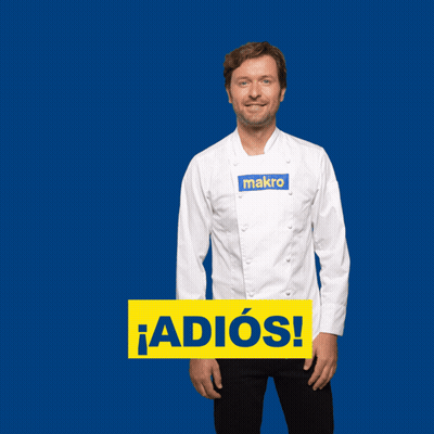 A Man In A White Jacket With A Macro Sticker On His Chest GIF