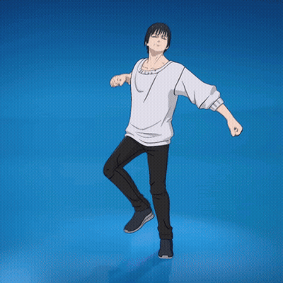 A Man In A White Shirt And Black Pants Dancing On A Blue Background GIF
