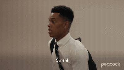 A Man In A White Shirt And Black Tie Says Swish GIF