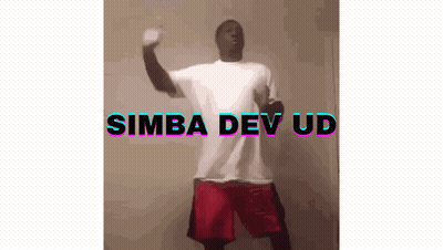 A Man In A White Shirt And Red Shorts Is Dancing With The Words Simba Dev Ud In The Background GIF