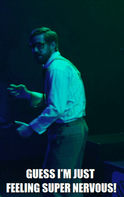A Man In A White Shirt And Tie Is Dancing With The Caption Guess I 'M Just Feeling Super Nervous !. GIF