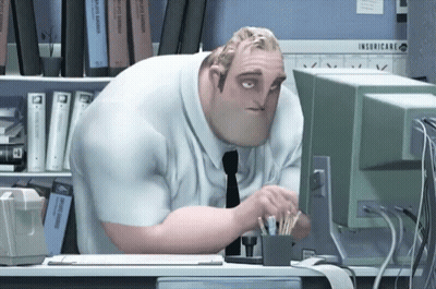 A Man In A White Shirt And Tie Is Looking At A Computer Screen In Front Of A Sign That Says Insufficiaria GIF