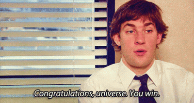 A Man In A White Shirt And Tie Is Saying `` Congratulations , Universe . You Win . `` GIF