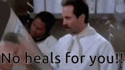 A Man In A White Shirt And Tie Is Standing Next To A Woman In A Hospital Bed . GIF