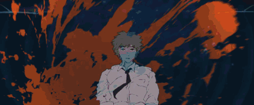 A Man In A White Shirt And Tie Is Surrounded By Cartoon Characters GIF