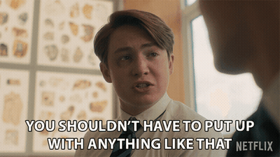 A Man In A White Shirt And Tie Says " You Shouldn 'T Have To Put Up With Anything Like That " GIF