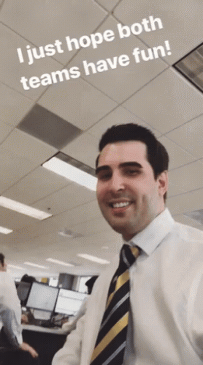 A Man In A White Shirt And Tie Smiles With The Words I Just Hope Both Teams Have Fun Below Him GIF