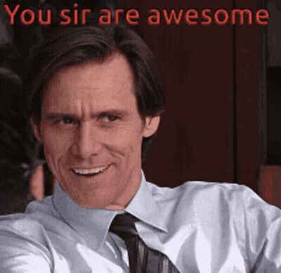 A Man In A White Shirt And Tie Smiles With The Words " You Sir Are Awesome " Behind Him GIF