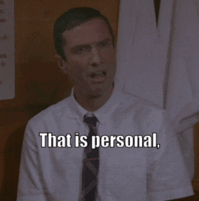 A Man In A White Shirt And Tie With The Words That Is Personal Not True And A Good Idea GIF