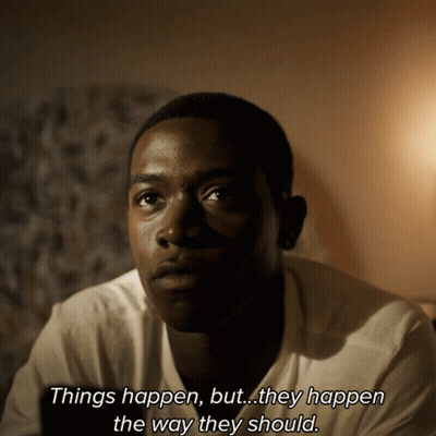 A Man In A White Shirt Has A Caption That Says Things Happen But They Happen The Way They Should GIF