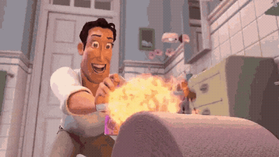 A Man In A White Shirt Is Holding A Purple Object That Looks Like A Fireball . GIF