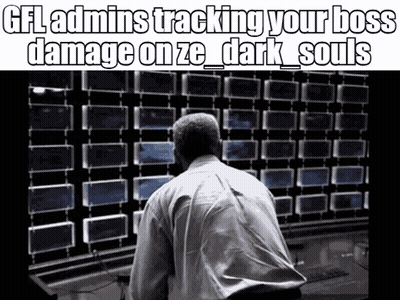 a man in a white shirt is looking at a wall of monitors .