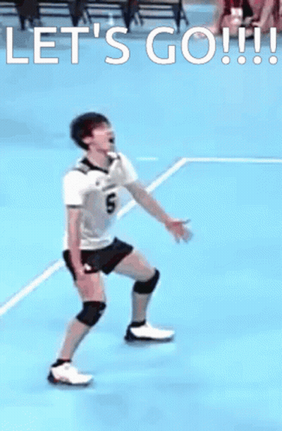 A Man In A White Shirt Is Running On A Blue Court With The Words Let 'S Go GIF