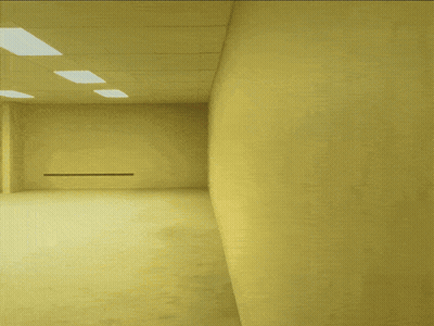 A Man In A White Shirt Is Running Through A Room Filled With Furniture GIF