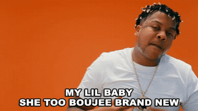 A Man In A White Shirt Is Saying My Lil Baby She Too Boujee Brand New GIF