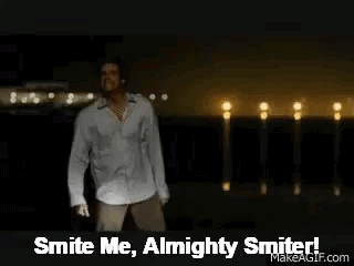A Man In A White Shirt Is Standing In A Dark Room And Dancing . GIF