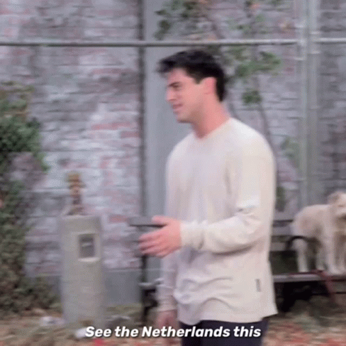 A Man In A White Shirt Is Standing In Front Of A Brick Wall And Talking To Someone . GIF