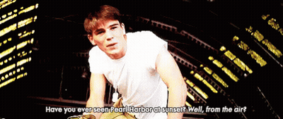 A Man In A White Shirt Says " Have You Ever Seen Pearl Harbor At Sunset " GIF