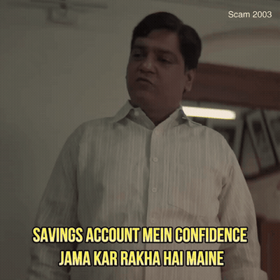 A Man In A White Shirt Says " Savings Account Mein Confidence Jama Kar Rakha Hai Maine " GIF