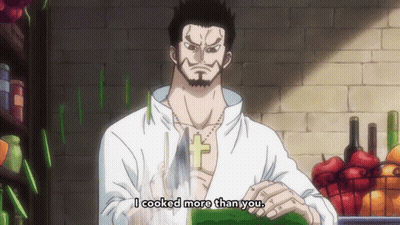 A Man In A White Shirt With A Cross Around His Neck Says " I Cooked More Than You " GIF