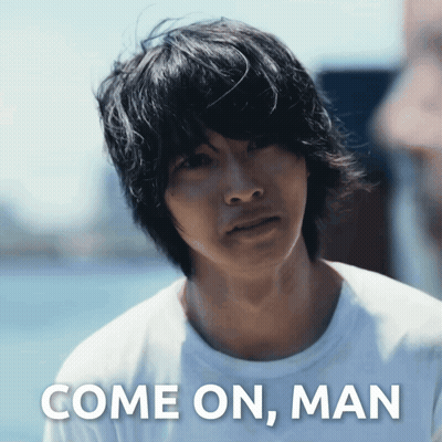 A Man In A White Shirt With The Words Come On Man Behind Him GIF