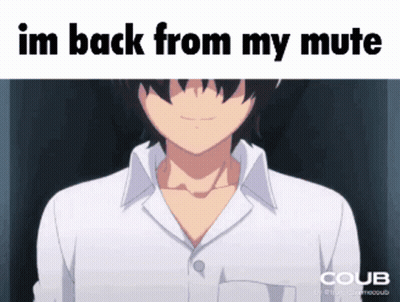 A Man In A White Shirt With The Words Im Back From My Mute Above Him GIF