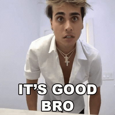 A Man In A White Shirt With The Words It 'S Good Bro Written On It GIF