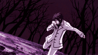 A Man In A White Suit Is Running Through A Purple Forest GIF