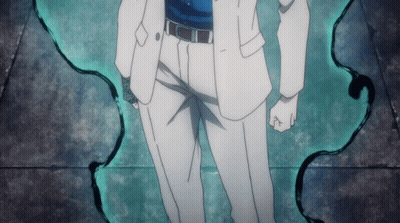 A Man In A White Suit Is Standing In Front Of A Green Wall GIF