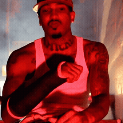 A Man In A White Tank Top Has A Tattoo On His Neck That Says I Love GIF