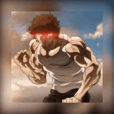 A Man In A White Tank Top Is Running With Red Eyes And A Blue Sky In The Background . GIF