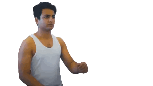 A Man In A White Tank Top Waves His Hand In Front Of A White Background Sticker