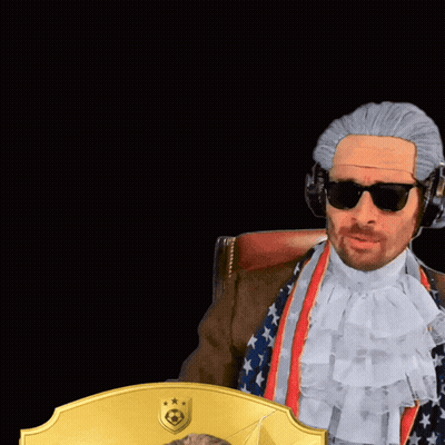 A Man In A Wig Is Holding A Card With The Number 99 GIF
